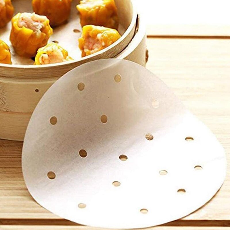 300 Pcs Air Friteuse Liners 7.5 Inch Ronde Bamboe Stoomboot Liners Geperforeerde Silicone Olie Vellen Papier Non-stick Mand mat