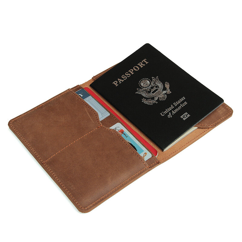 Funda de pasaporte de cuero genuino con estampado de martillo de Hoz soviético Vintage para hombre y mujer, tarjetero de identificación Delgado, funda de bolsillo, billetera de viaje