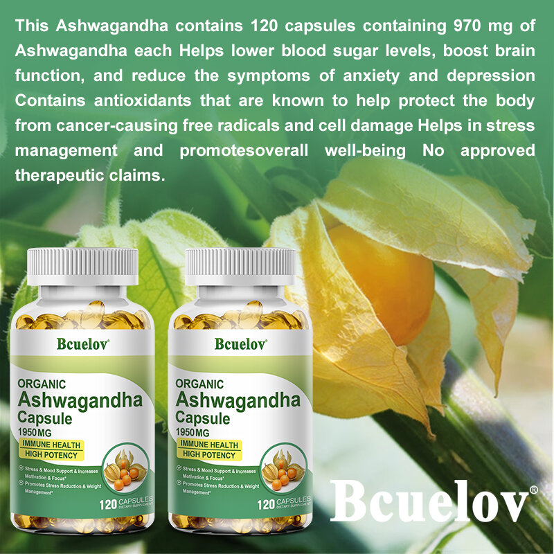 Natural Ashwagandha Capsules Help Fight Stress, Calm The Mind, and Support Relaxation, Vitality, and Overall Well-being