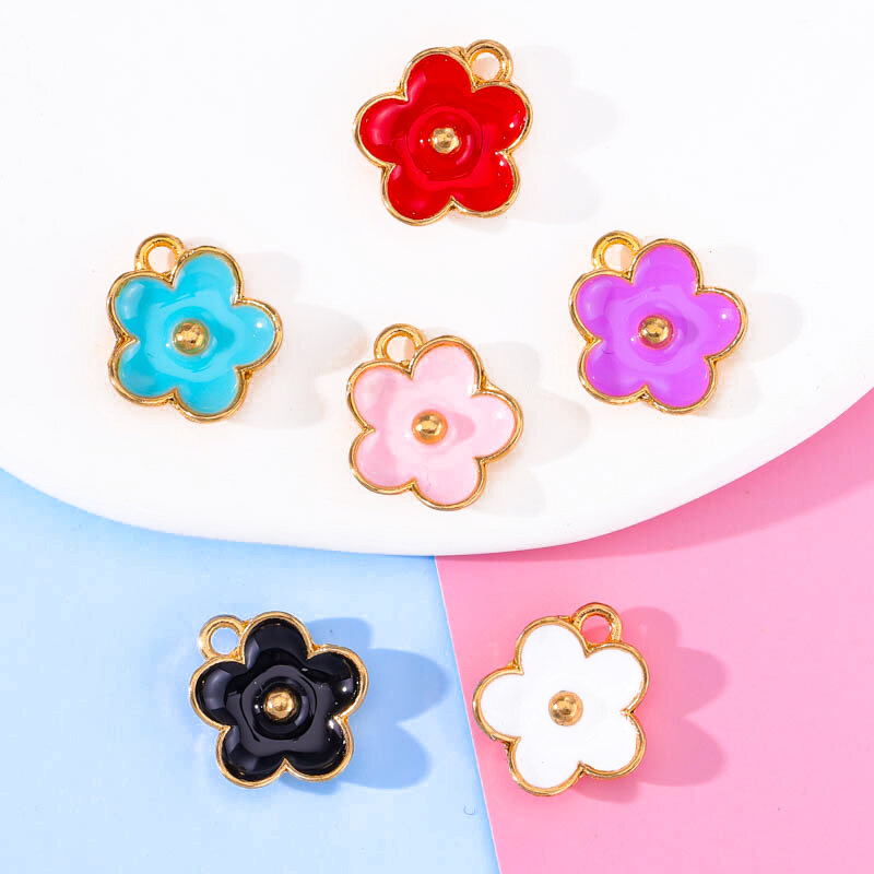 20pcs 11*13mm Colorful Drop Oil Glazed Cherry Blossom Pendants Korean Fashion DIY Jewelry  Necklace Earring Bracelet Accessories