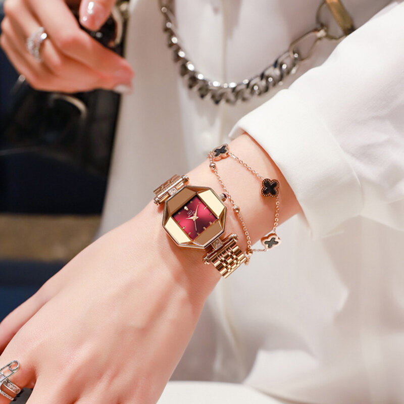 女性用ステンレススチール腕時計,高級ブランド,ダイヤモンド,クォーツ,ゴールド,女性用,トレンド2022