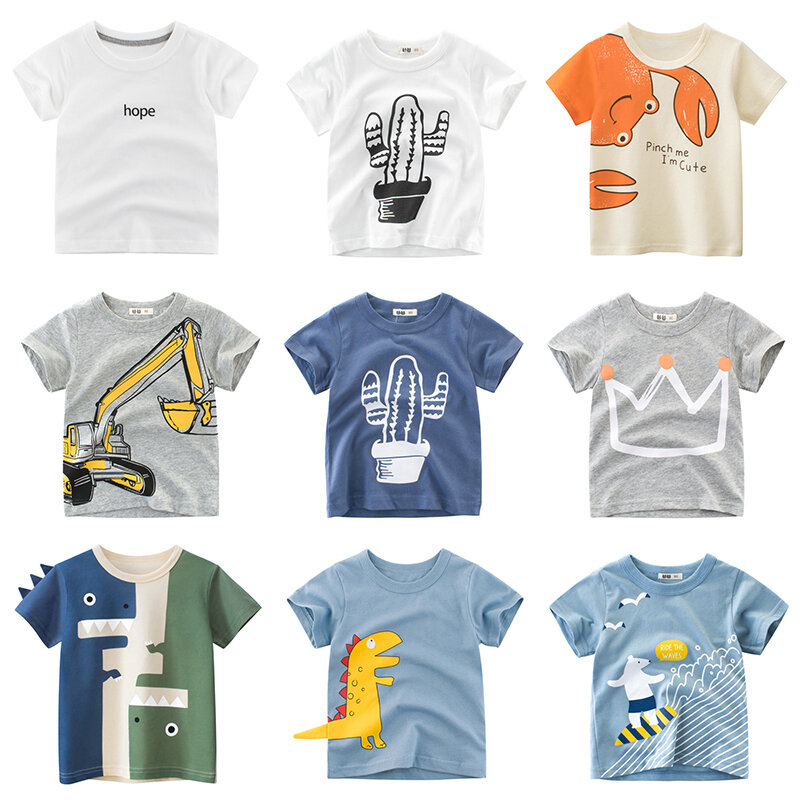 Футболка для мальчиков и девочек, детские топы, хлопковая футболка с короткими рукавами, летняя одежда, футболка с мультяшным принтом, белая...