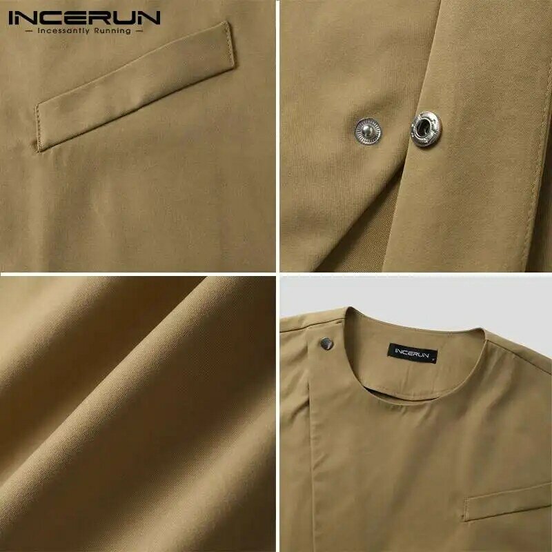 INCERUN Fashion Men Vests O Neck Sleeveless All-match Irregular Waistcoats Men 2023 Solid Color Streetwear Casual Vests S-5XL