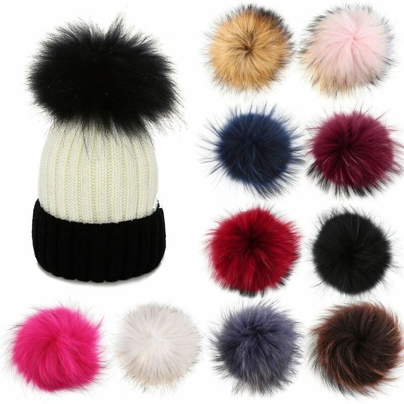 Fake hair balls Hairball Pom Pom Hat top decoration DIY Ball Faux Fox Fur With Buckle  PomPom Soft 10-12CM Cap Accessories