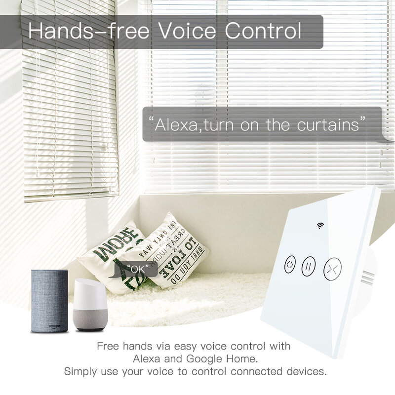 RF WiFi Smart Touch Curtain Blinds Roller Shutter Switch Tuya Smart Life App Remote Control, Bekerja dengan Alexa Echo Google Home