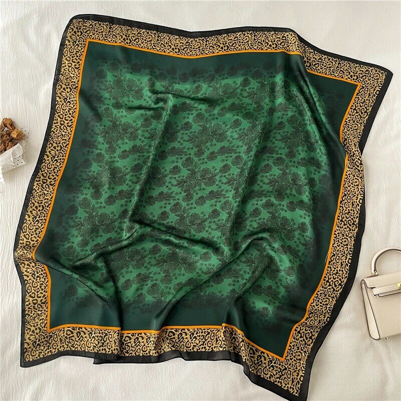 Foulard carré en Satin de soie pour femmes, 90cm, Hijab, bandeau Bandana, nouvelle mode, châle, sac, cravate, silencieux, 2021