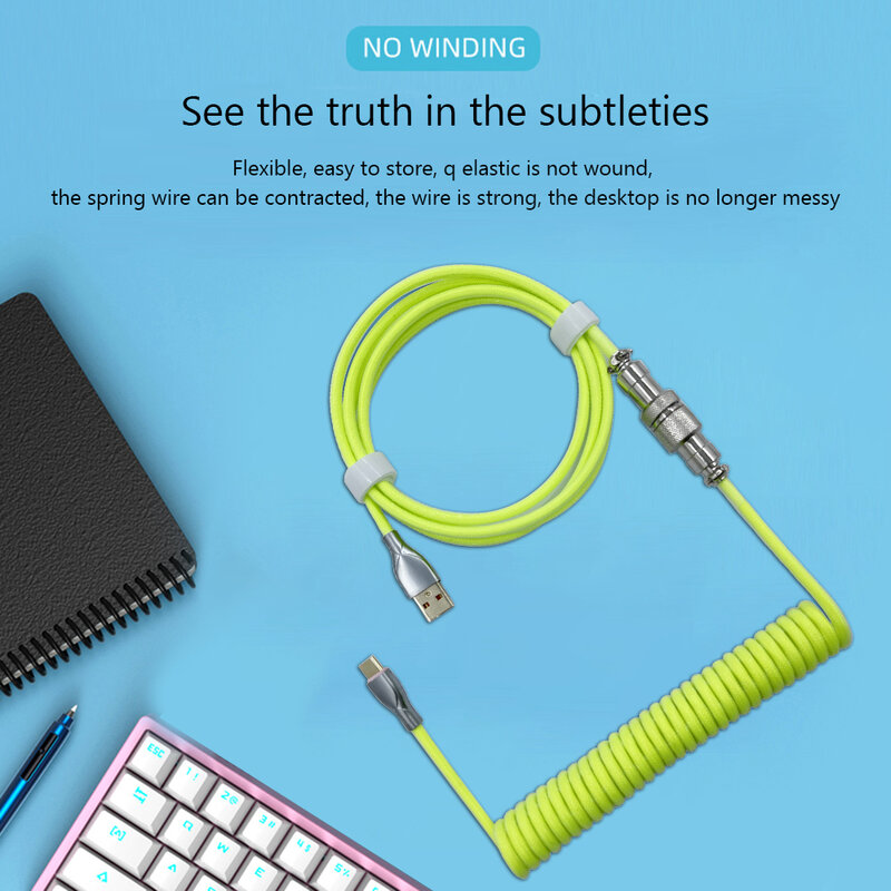 Original Type C USB Cable Mechanical Keyboard Spiral Custom Gaming Coiled Aviator Data Cable Air Plug Connector Hot Sale