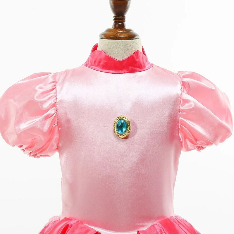Gaun Putri Persik untuk Anak Perempuan Kostum Cosplay Halloween Pakaian Panggung Anak-anak Pakaian Pesta Ulang Tahun Karnaval Anak
