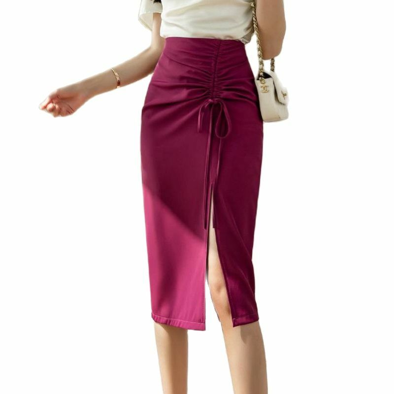 Wisher&Tong Elegant Pencil Skirt Office Wear High Waist Split Korean Fashion Black Long Skirts For Women 2022 Summer