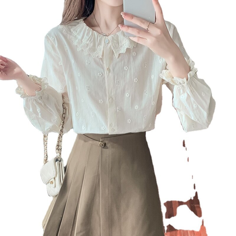 Simple and Fashionable Commuting Doll Collar Chic Long-sleeved Shirt Women's Spring and Autumn 2023 New Design Sense Small Shirt