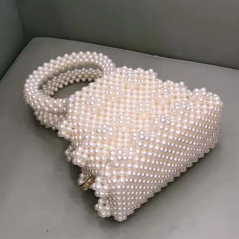 Bolso de noche con perlas hecho a mano para mujer, bolsa de mano con perlas, Asa redonda, para fiesta, 2022