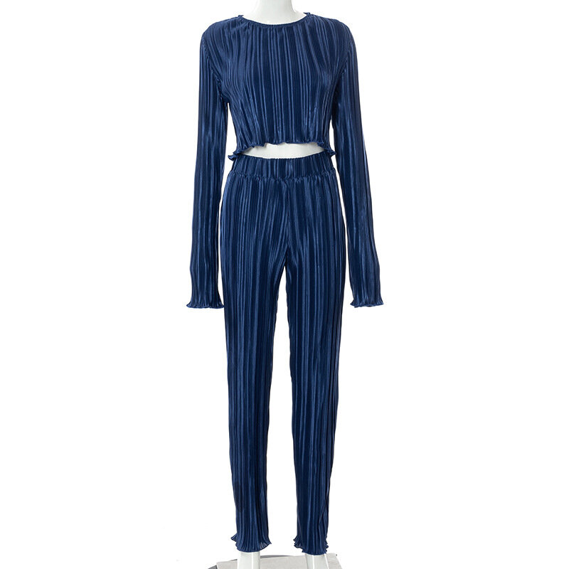 Sexy New Sequined Two-piece Blouse and Trousers Club Women's Matching Suit Long Sleeves Pleated High Waist Loose Casual Suit