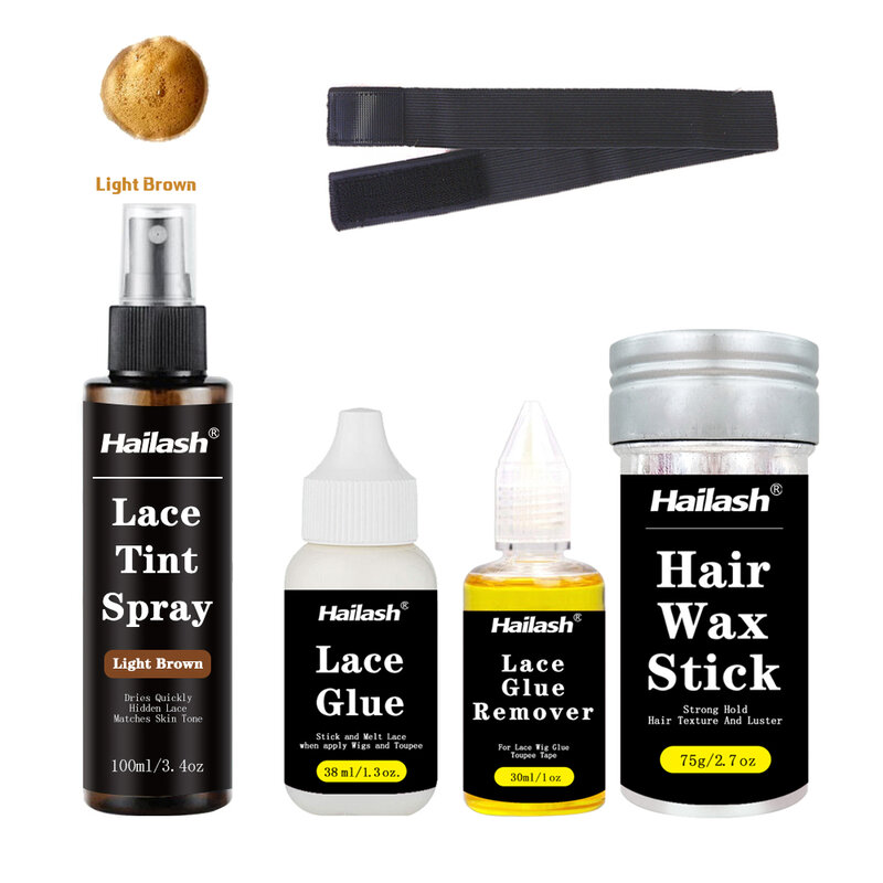 Pegamento de encaje impermeable para peluca frontal de encaje + removedor de pegamento de plantas + PALO de cera para el cabello + Spray de tinte de encaje