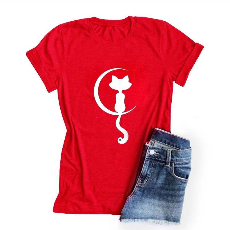 Женская футболка с коротким рукавом, Повседневная Удобная футболка с принтом кота в готическом стиле, лето