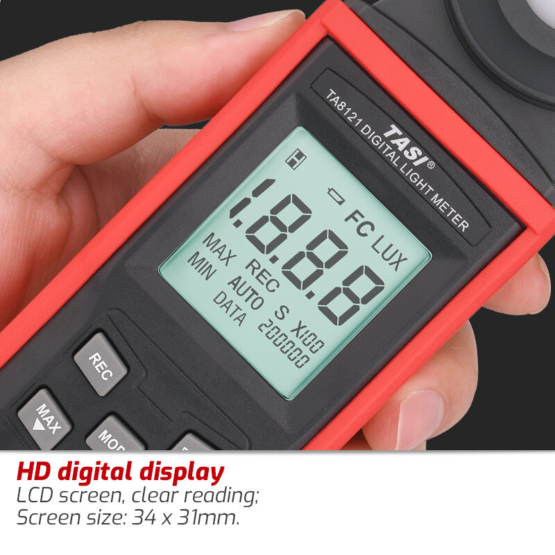Tasi-medidor de luz digital ta8121/ta8123, medidor de luz para fotografia com iluminação integrada lux/fc, medidor ambiente