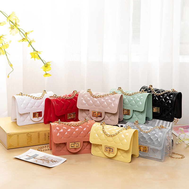 New Children Bag Pearl Diamond Jelly Bag Fashion Handbag Shoulder Messenger Bag Women Handbags Waterproof PVC Cute Side Bag