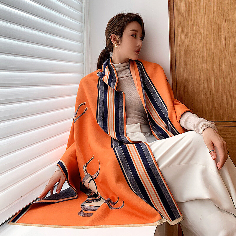 Bufanda de cachemir de lujo para mujer, manta de Pashmina cálida de diseño, chal grueso para invierno, 2022