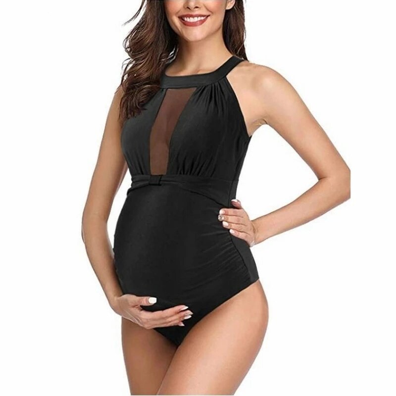 Bañador de una pieza para mujer, traje de baño de maternidad para embarazadas, Sexy, sin espalda, color negro, talla grande 3XL