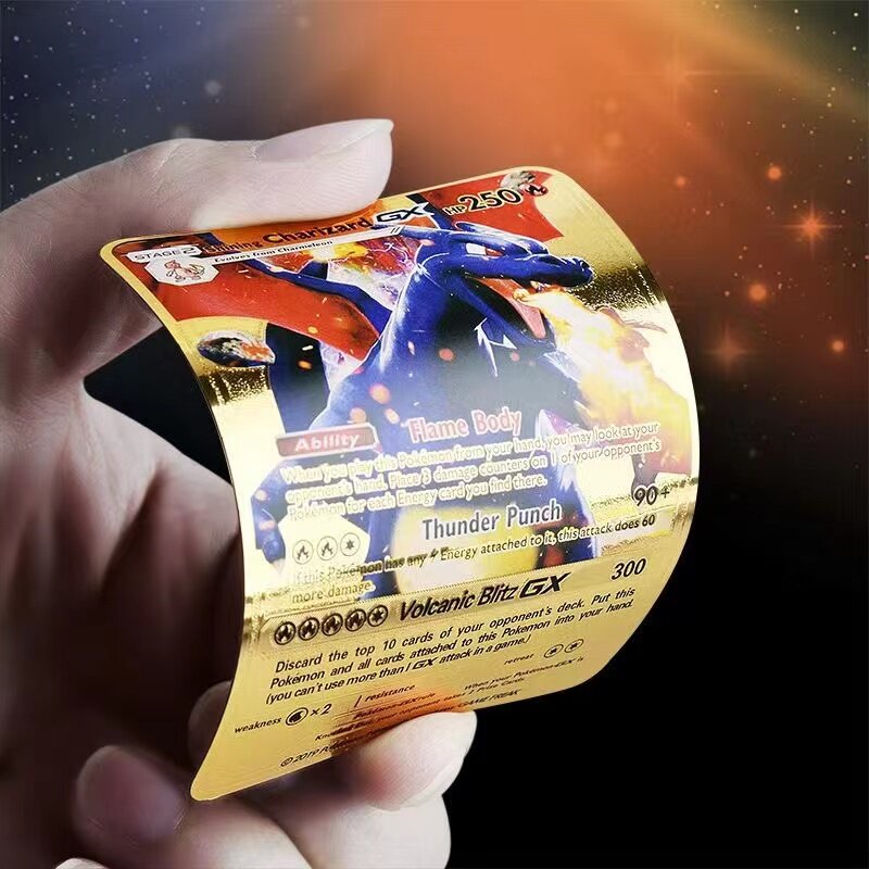 Juego de cartas de Pokémon de Metal y Oro para niños, juguete de colección rara de Pikachu, Vmax GX Energy, regalo, 25-54 unids/set
