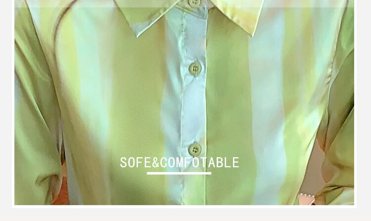 Рубашка Женская атласная с длинным рукавом, шелковая блузка с принтом в полоску, на пуговицах, модель 557B