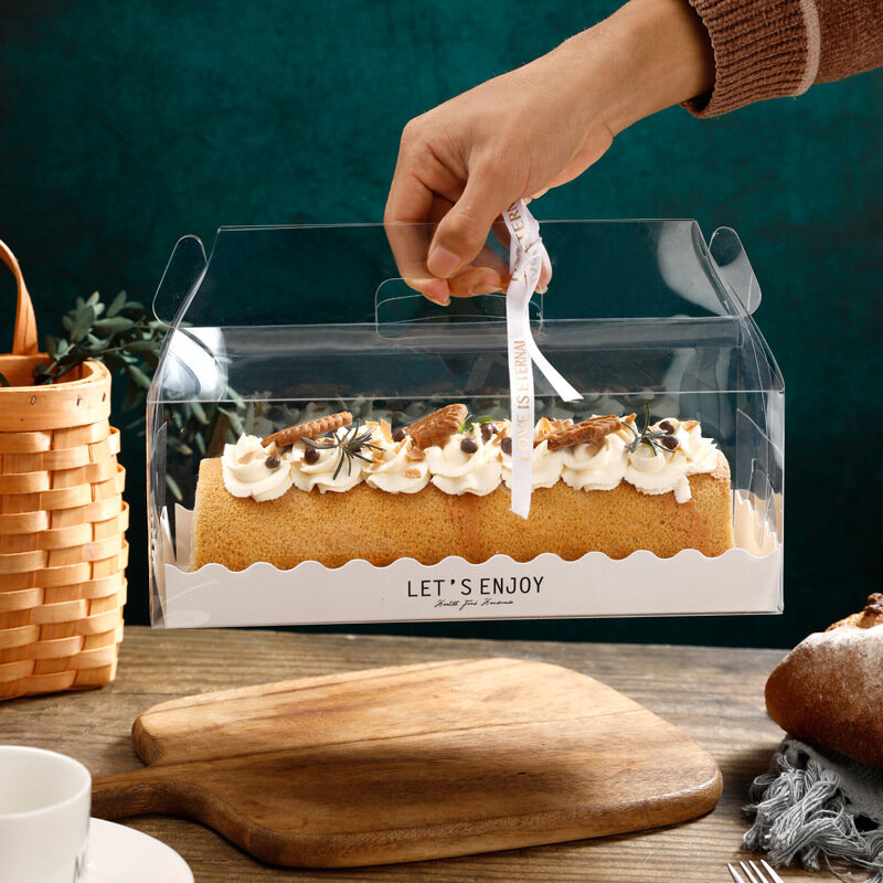 LPZHI – boîte à gâteau en Mousse transparente avec poignée, emballage en rouleau suisse, pour anniversaire, mariage, remise de diplôme, cadeaux de vacances, 10 pièces