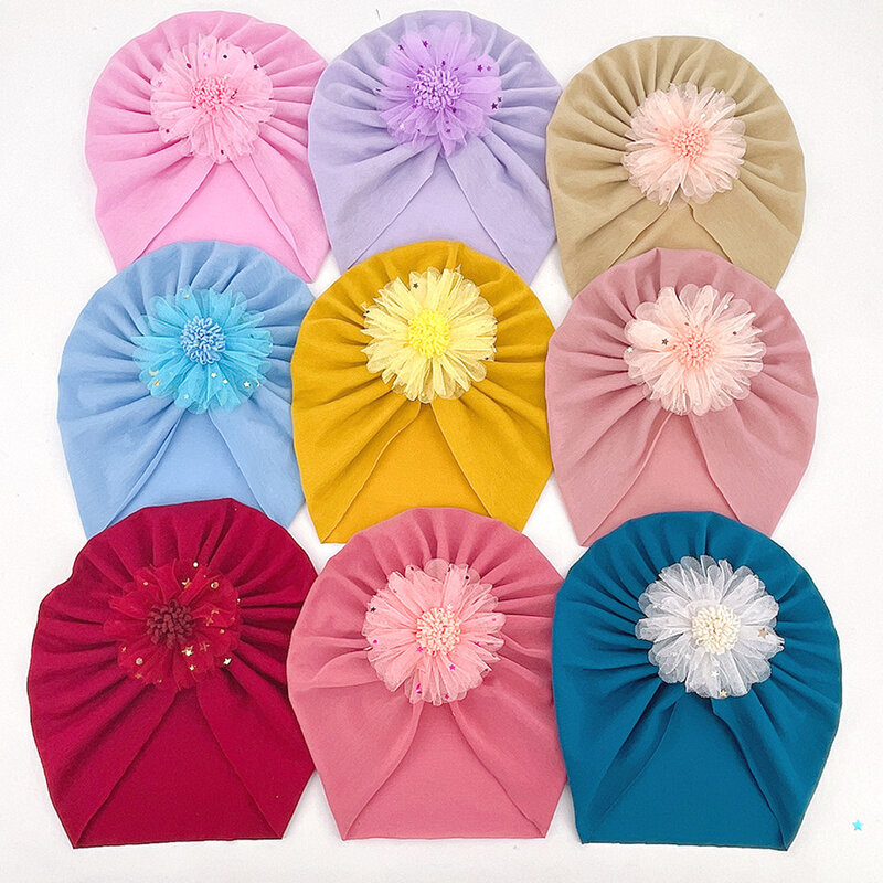 Verão outono bebê beanies linda flor turbante chapéus doce macio 0-3t bonés elásticos para recém-nascidos bebê menino meninas headbands