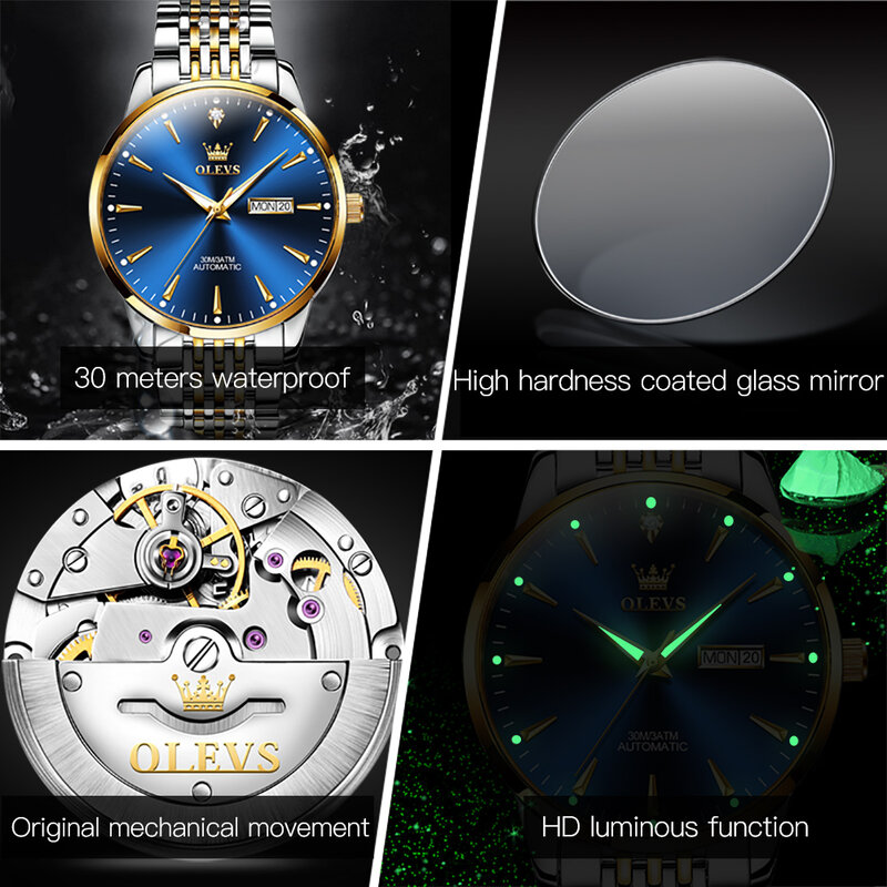 OLEVS wodoodporny zegarek biznesowy dla mężczyzn automatyczny mechaniczny stalowy pasek ze stali nierdzewnej w pełni automatyczny zegarek męski w gorącym stylu