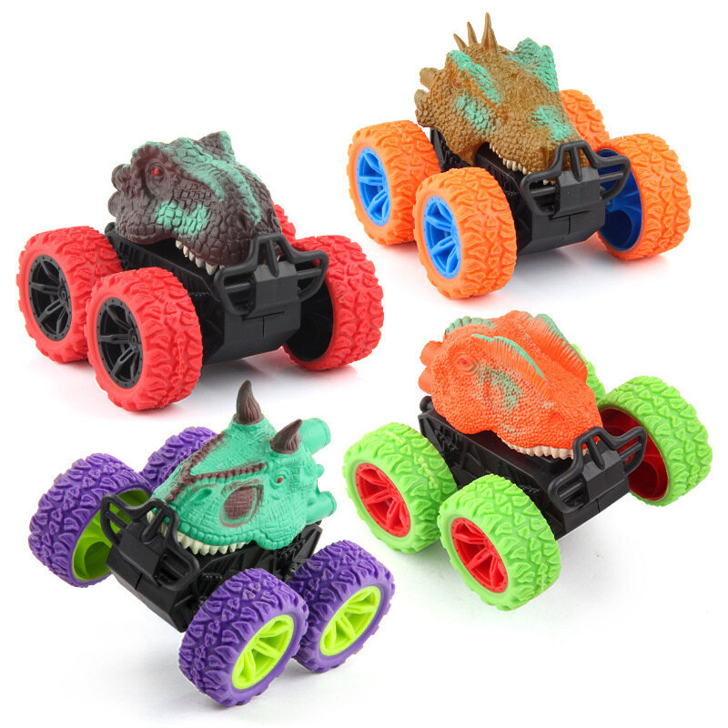 4pcs/Set Pull Back Simulation Dinosaur Car for Kid Silicone Toys Drop Resistant Collection Model Birthday Party Entertainment