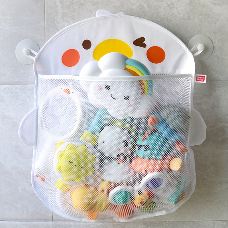 Baby Bath Toys Organizer Cute Duck Mesh Net Toy Storage Bag With Suction Cups Bath Game Bag Bathroom Organizer Water Toys