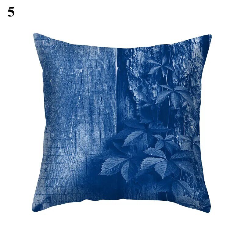 1 Buah Sarung Bantal Pola Biru Poliester 45*45Cm Sarung Bantal Cojines Decorativos Para Kamar Tidur Sofa Dekorasi Rumah Sarung Bantal