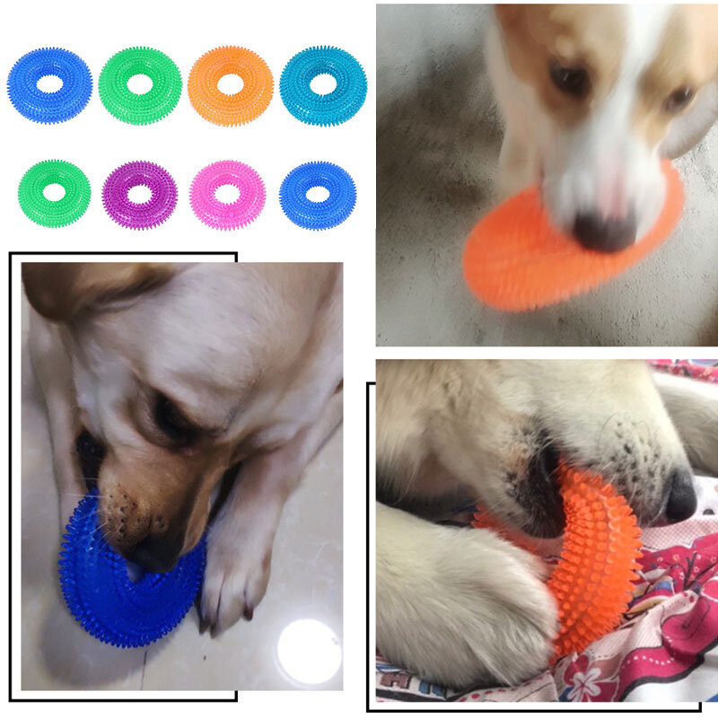 Animal de estimação resistente mordida brinquedos som brinquedo mastigar dentes limpo cão farpado tpr formação dentes limpeza espinho círculo treinamento resistente playin