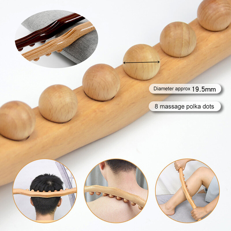 Gua sha vara de madeira corpo massagem vara 8 contas handheld abdômen celulite massageador para alívio de dor nas costas terapia de madeira massagem copo