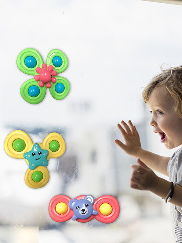 Juguetes sensoriales giratorios para bebés, juguetes educativos de succión de 3 piezas para niños pequeños de 1 a 3 años, bonitos juguetes sensoriales giratorios para Baño