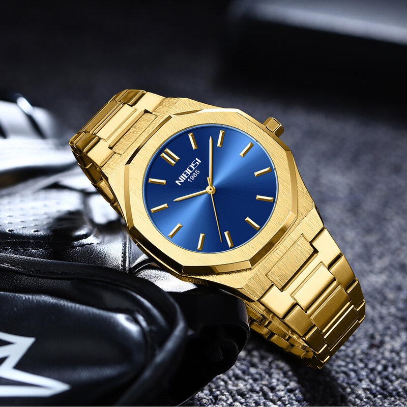 Часы наручные NIBOSI Мужские кварцевые, брендовые Роскошные водонепроницаемые Простые Спортивные Повседневные