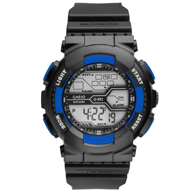 야외 30M 방수 남성용 시계, 다기능 컬러 스포츠 디지털 디스플레이 발광 전자 손목 시계