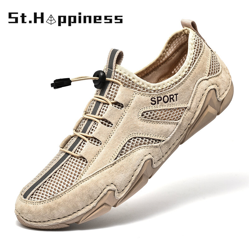 جديد الرجال شبكة أحذية عادية اليدوية موضة أحذية قيادة مريحة في الهواء الطلق تنفس لينة حذاء مسطح الأخفاف حجم كبير 48