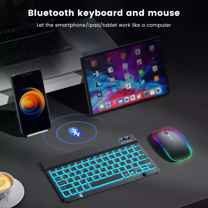 Ensemble clavier et souris sans fil rvb, Bluetooth russe, espagnol, Rechargeable, pour ipad et ordinateur portable