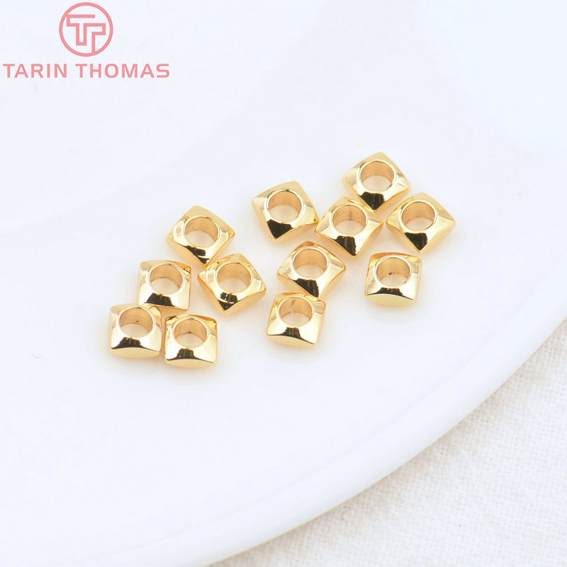 (3377) 20pcs 24k cor de ouro contas de latão espaçador quadrado de alta qualidade jóias fazendo suprimentos pulseiras descobertas acessórios