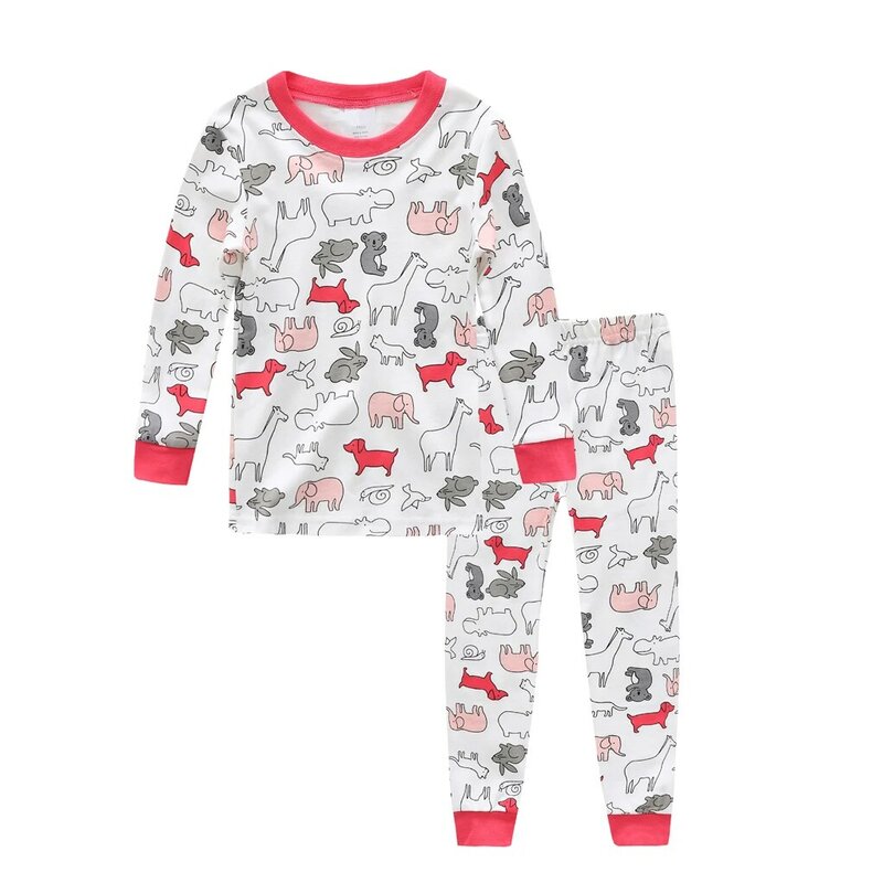 Conjunto de pijama de algodão para bebês, pijama para meninos e meninas com desenho de animais, manga longa + calças, 100%