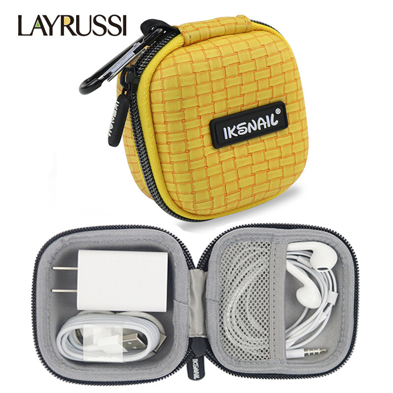 LAYRUSSI حقيبة سماعة الاذن حقيبة سماعات شاحن USB المحمولة حقيبة التخزين كابل بيانات الأدوات الرقمية المنظم صندوق الغطاء الواقي