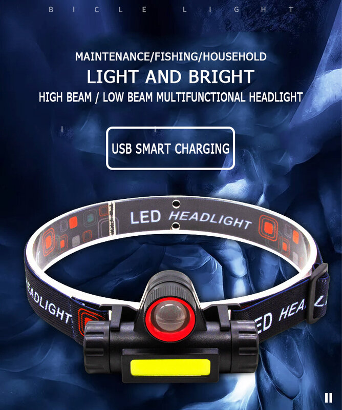 2022new LED COB multifunzione lampada frontale a luce forte assorbimento magnetico batteria al litio integrata lampada frontale ricaricabile funzionante