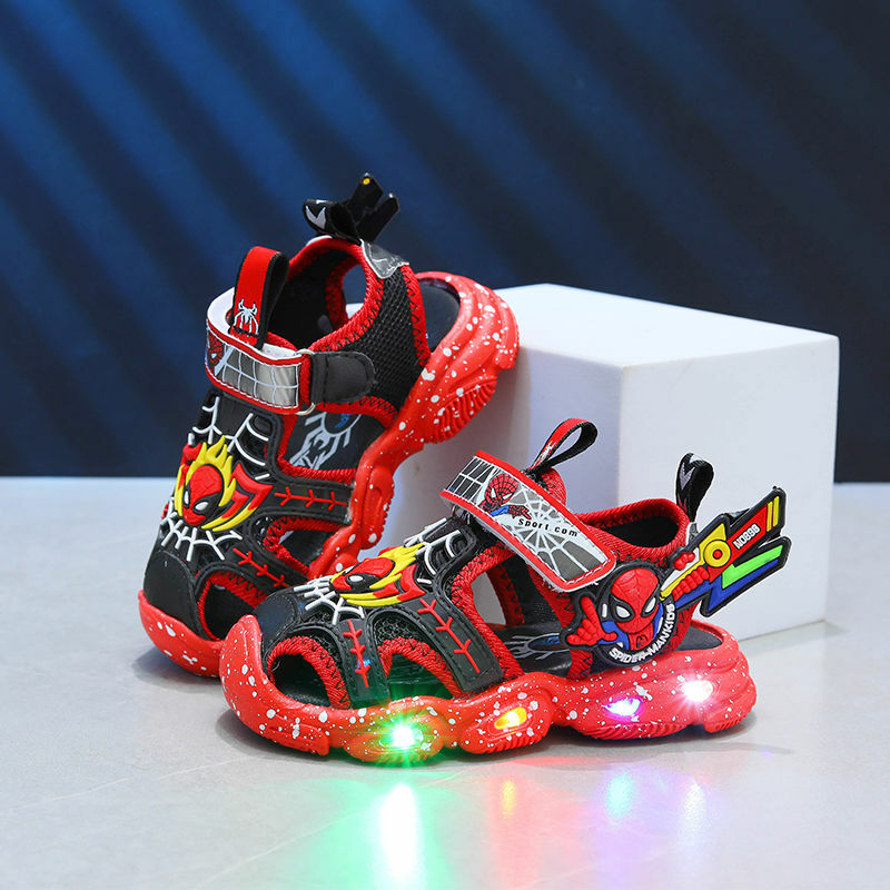 Sandales d'Été à Lumières LED pour Enfant, Chaussures de Plage Décontractées, Bleues et Rouges, Anti-Ald, Taille 21-30