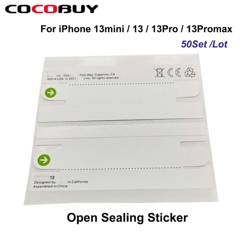 Frete grátis 50 set/lote selo etiqueta adesivos para o iphone 13 13mini 13pro max caixa de embalagem aberto selagem filmes papel plastick envoltório