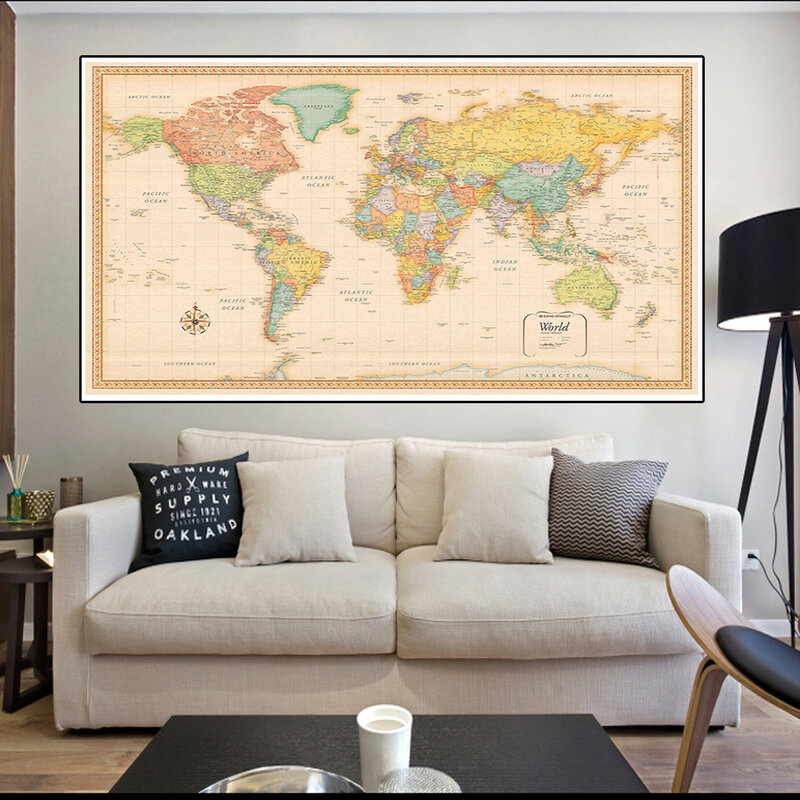 150*100cm mapa polityczna świata klasyczny Vintage włókniny płótnie malarstwo Wall Art plakat do dekoracji domu szkolne