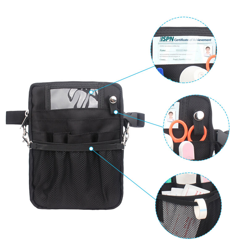 Bloco de fanny enfermeira portátil preto ajustável cinto organizador da cintura com mosquetão alça ombro médica utilitário cintura pacote