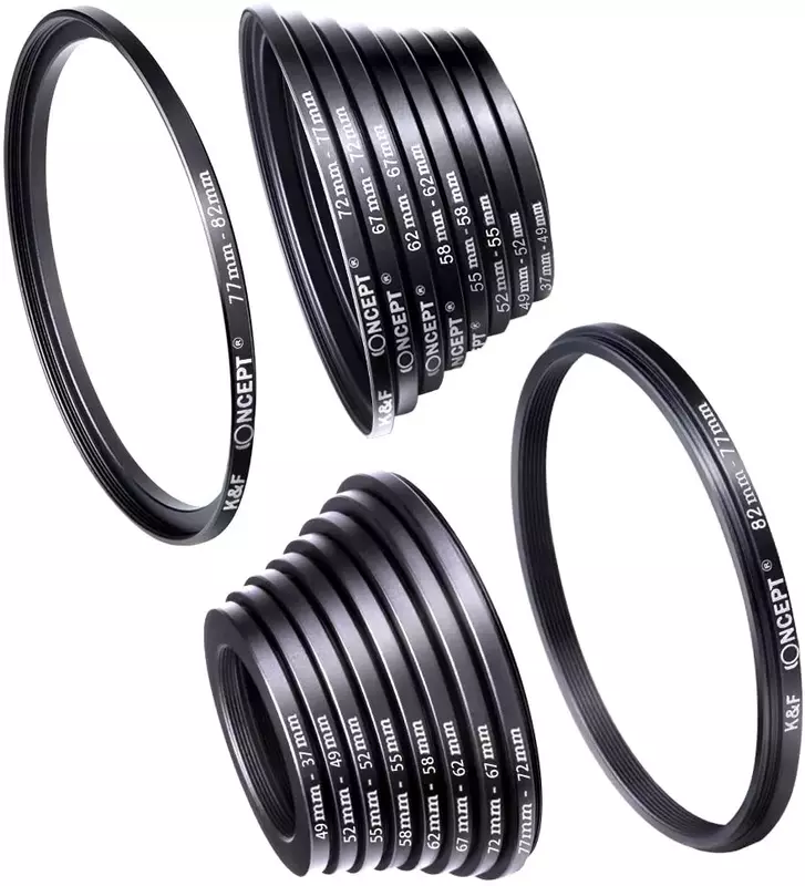 K & F CONCEPT-filtro de lente de cámara, conjunto de anillo adaptador Step Up/Down, 37-82mm, 82-37mm, para Canon, Nikon, Sony, DSLR, 18 Uds.