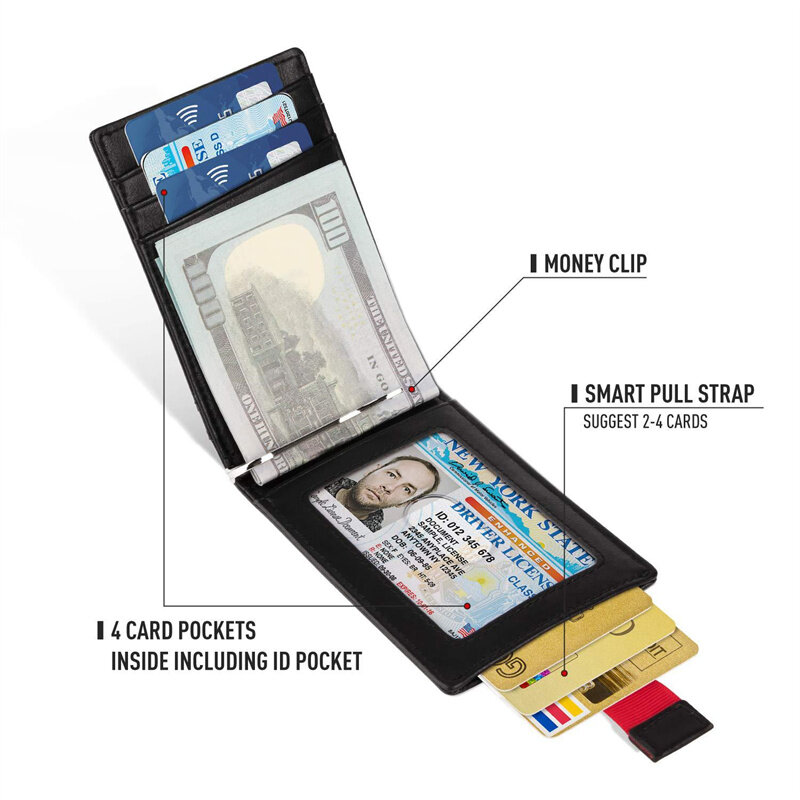 Nome personalizado titular do cartão de crédito da carteira inteligente dos homens rfid que bloqueia o suporte do cartão da carteira do couro genuíno com cartão de identificação & janela da foto
