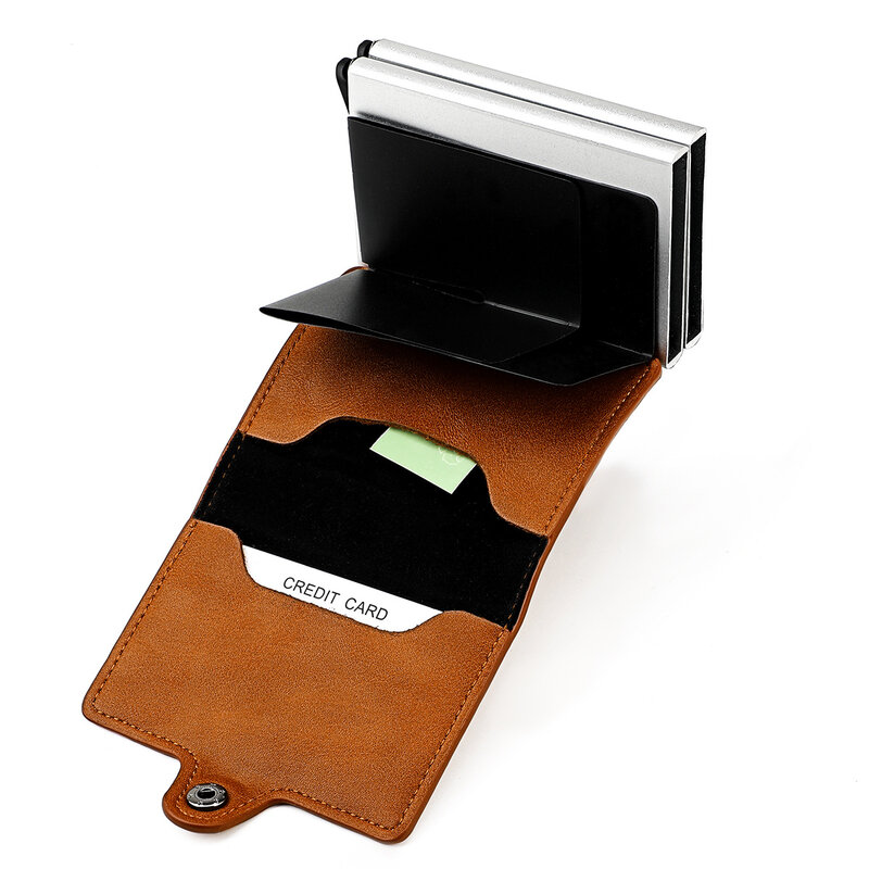 Держатель для кредитных карт с RFID-блокировкой, металлический двойной Футляр для карт, чехол из углеродного волокна и кожи, визитница для муж...