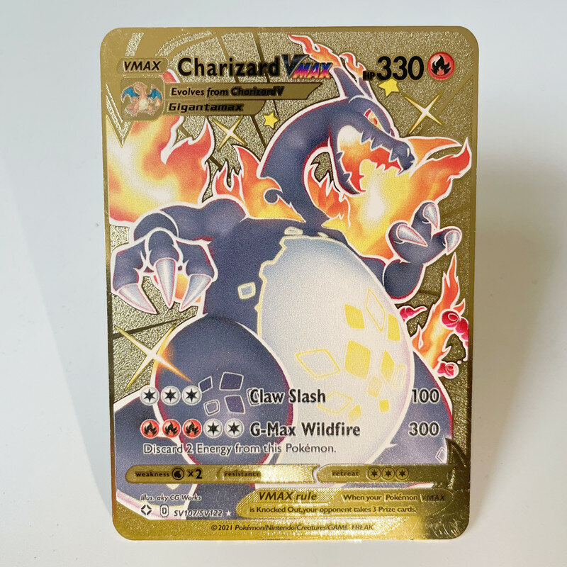 2021 pokemon cartões de metal cartão v pikachu charizard ouro vmax cartão crianças jogo coleção cartões natal presente
