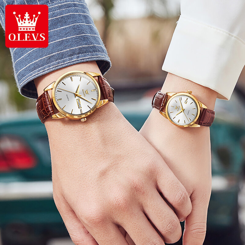 OLEVS orologio impermeabile di alta qualità per coppia cinturino in PU al quarzo moda coppia orologi da polso calendario luminoso Display settimanale